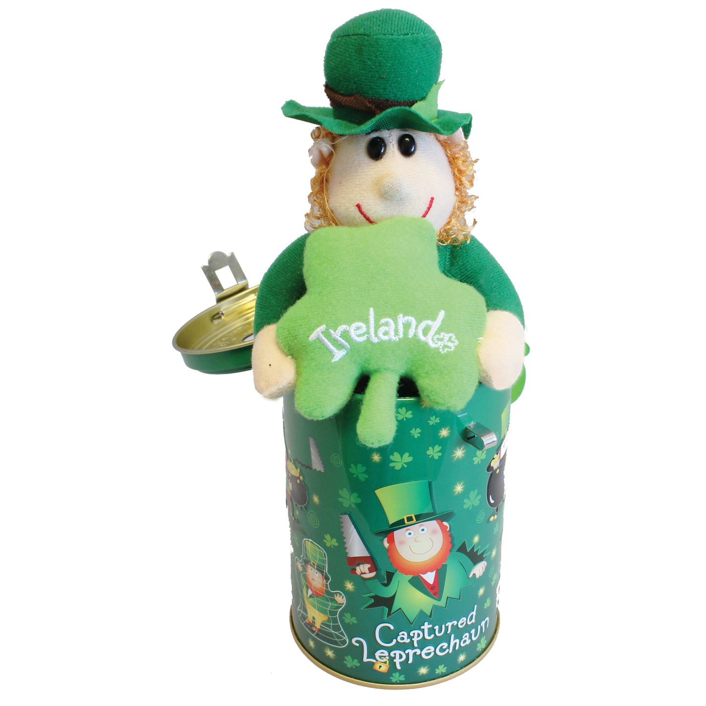 5.5 Captured Leprechaun Soft Toy In Moneybox Tin With Lock & Key
