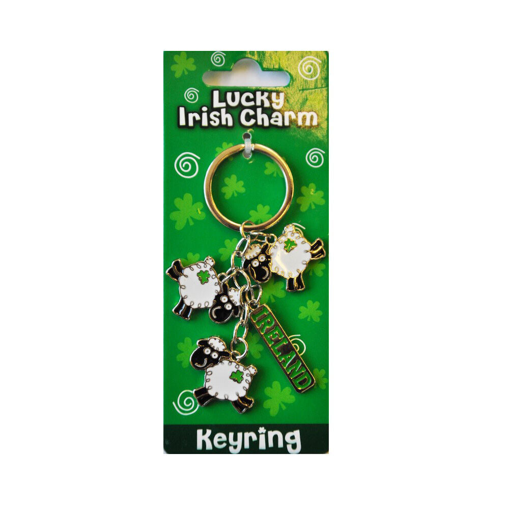 Irish Sheep Style Charm Keychain With 3 Sheep
