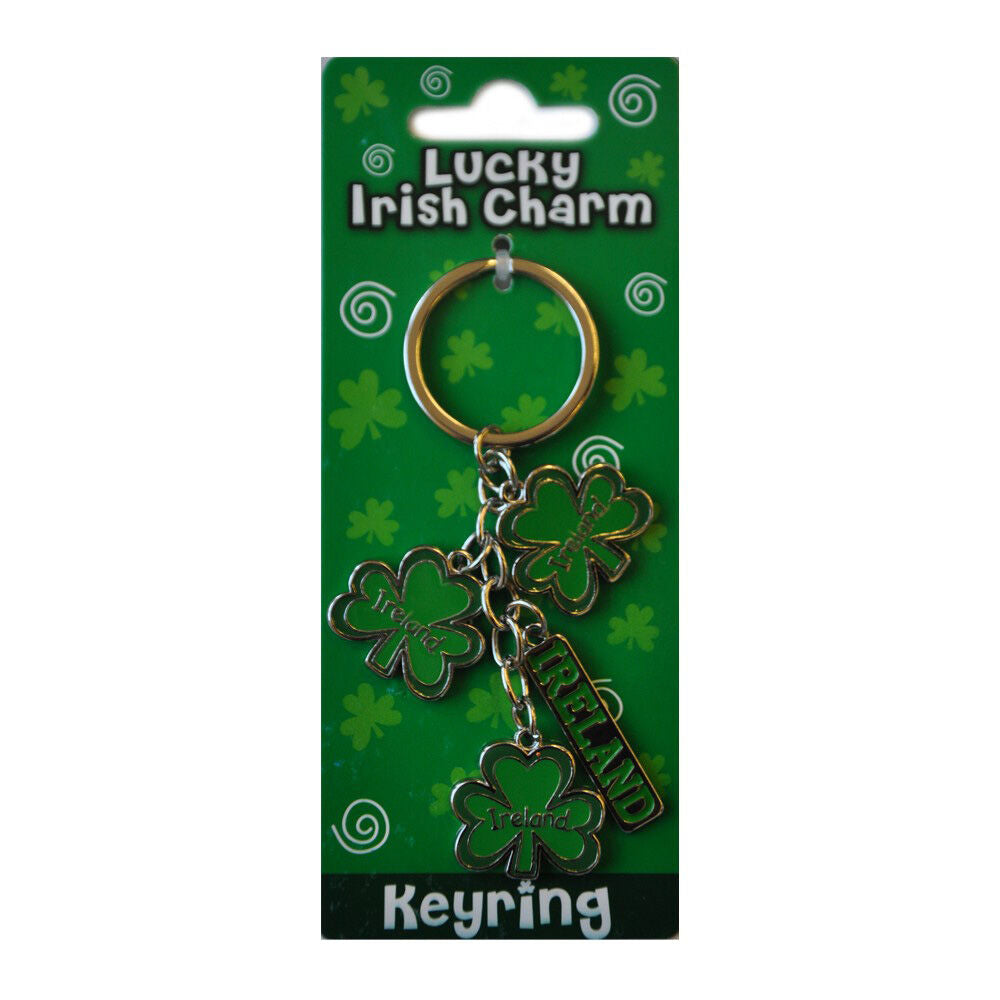 Irish Style Charm Keychain With 3 Lucky Shamrocks