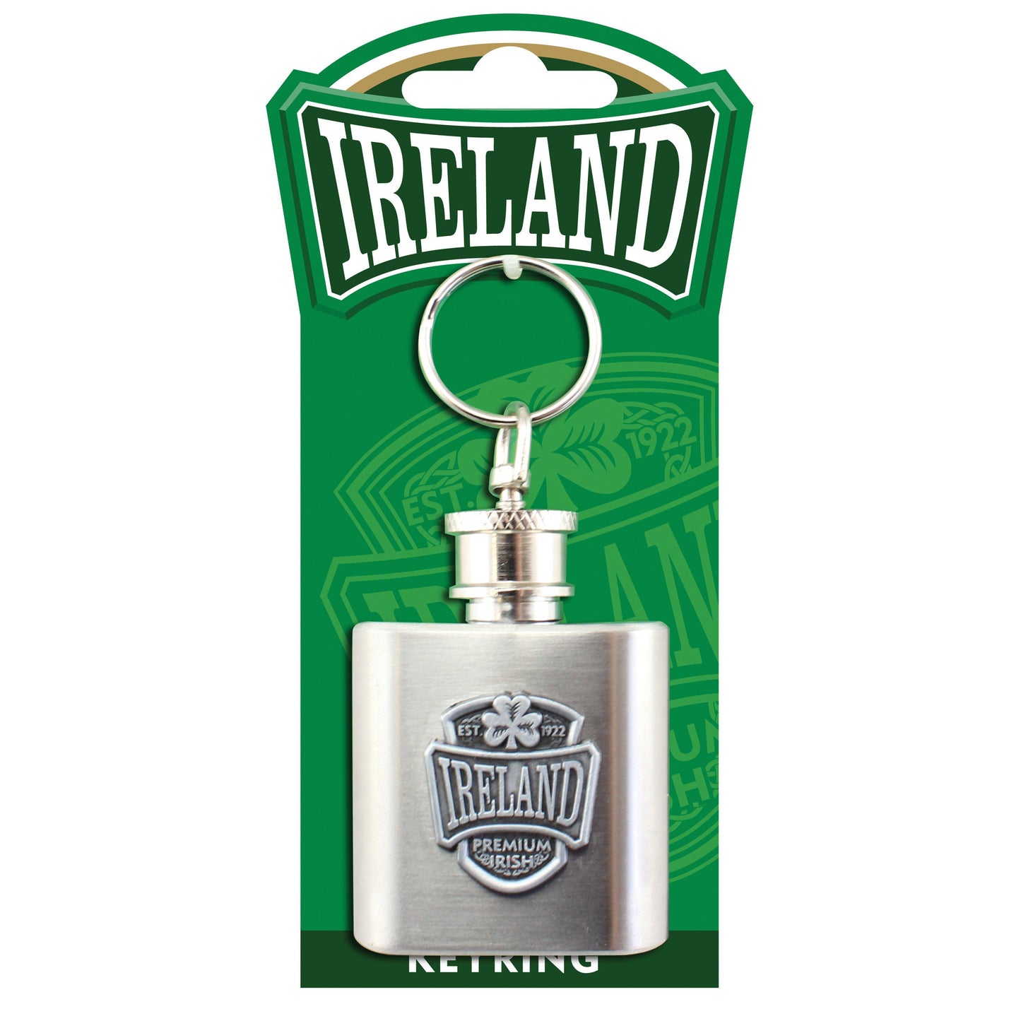 Mini Hip Flask Keychain With Ireland & Shamrock Logo