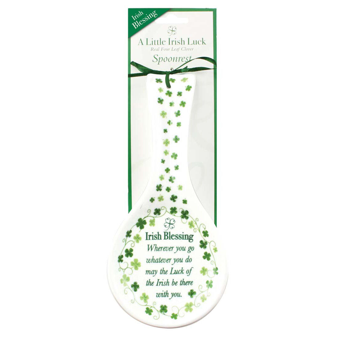 Ceramic Spoon Rest With Irish Blessing & Shamrock Design