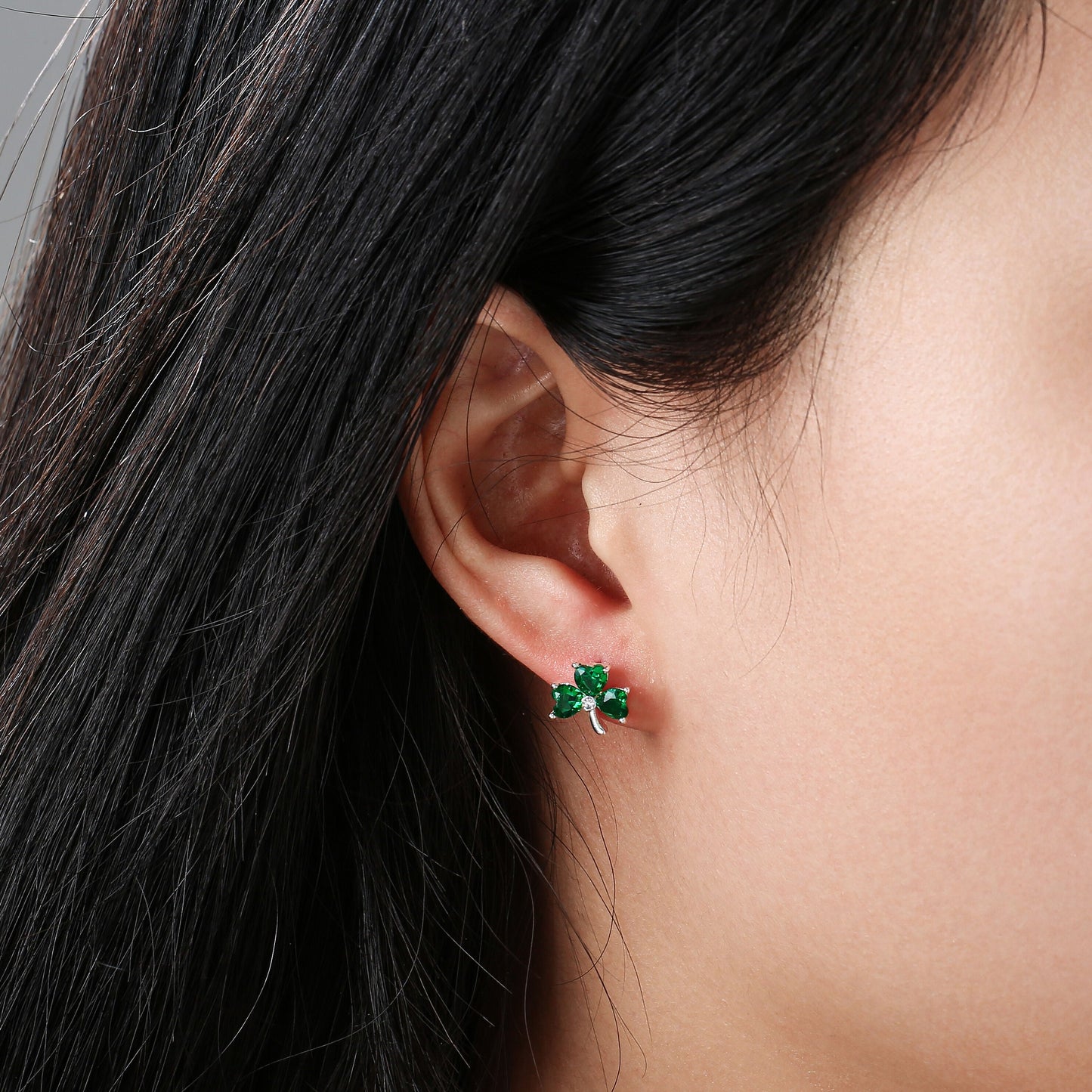 Grá Collection Silver Plated Shamrock With 3 Green Cubic Zirconia Stones Earrings