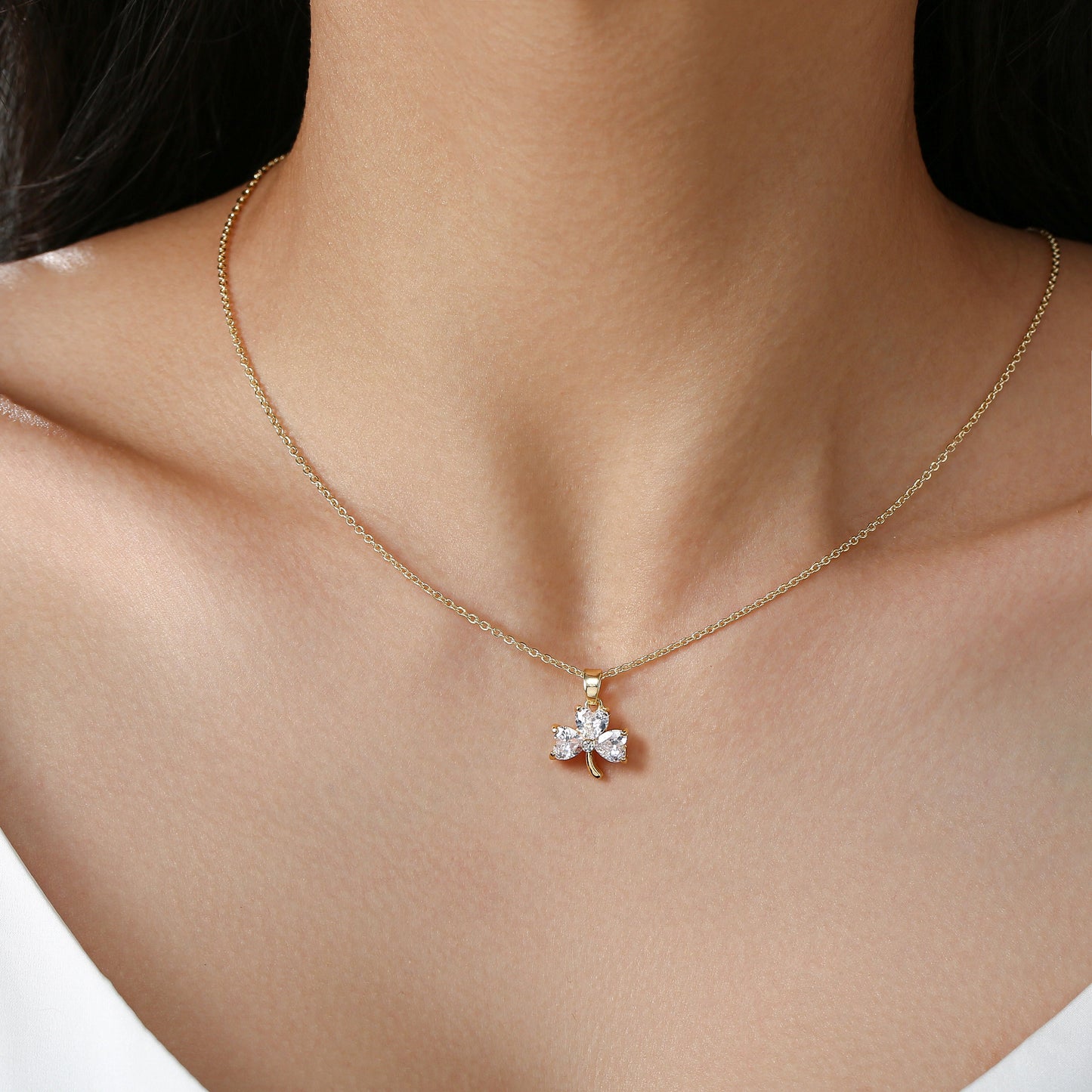 Grá Collection Gold Plated Shamrock With 3 Cubic Zirconia Stones necklace