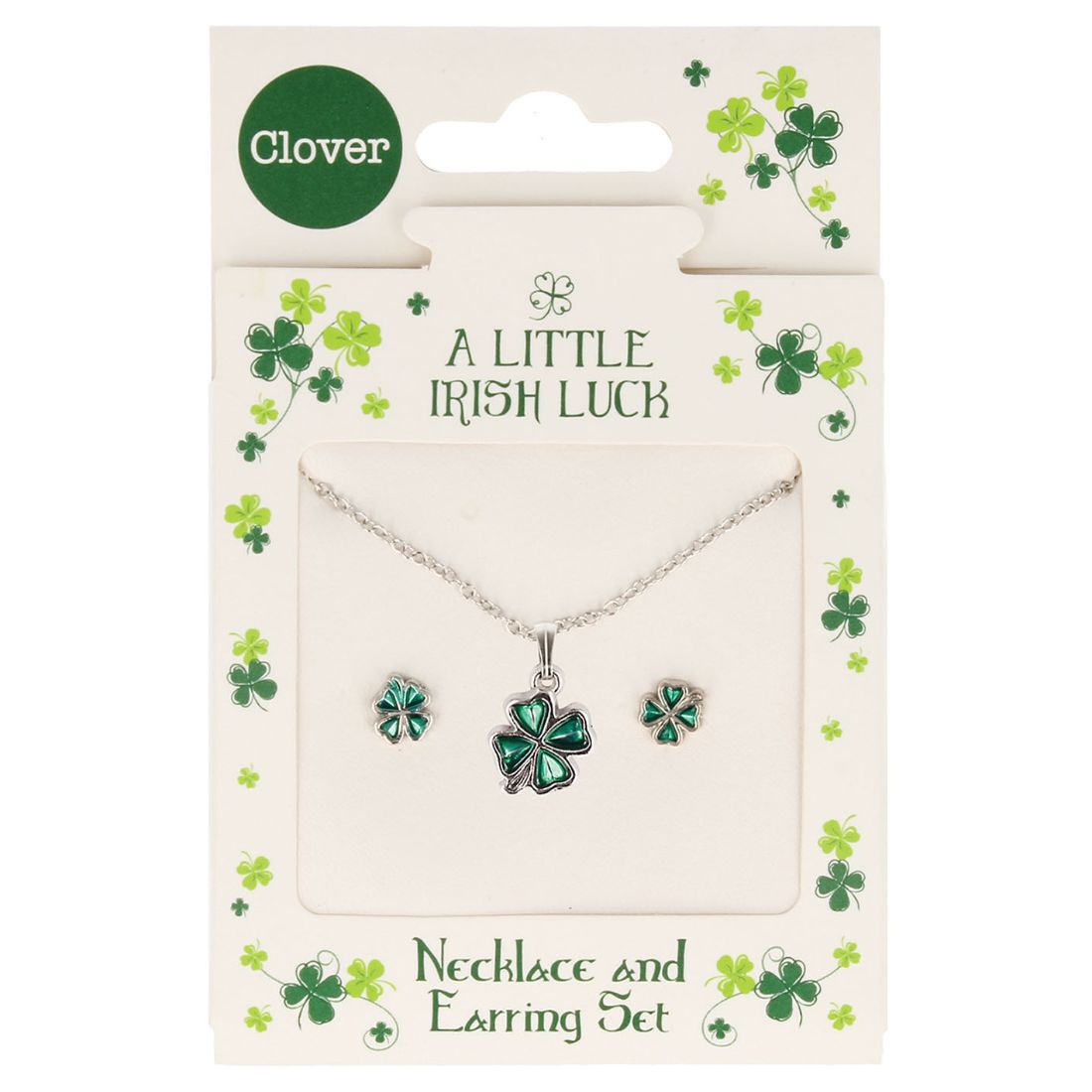 A Little Irish Luck Green Petal Four-leaf Clover Jewellery Set