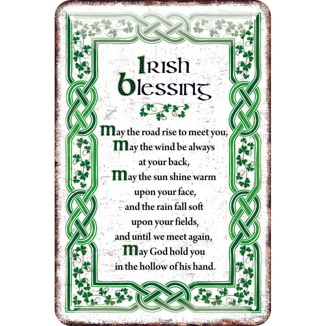 Irish Metal Sign With The May Irish Blessing White With A Green Celtic Design