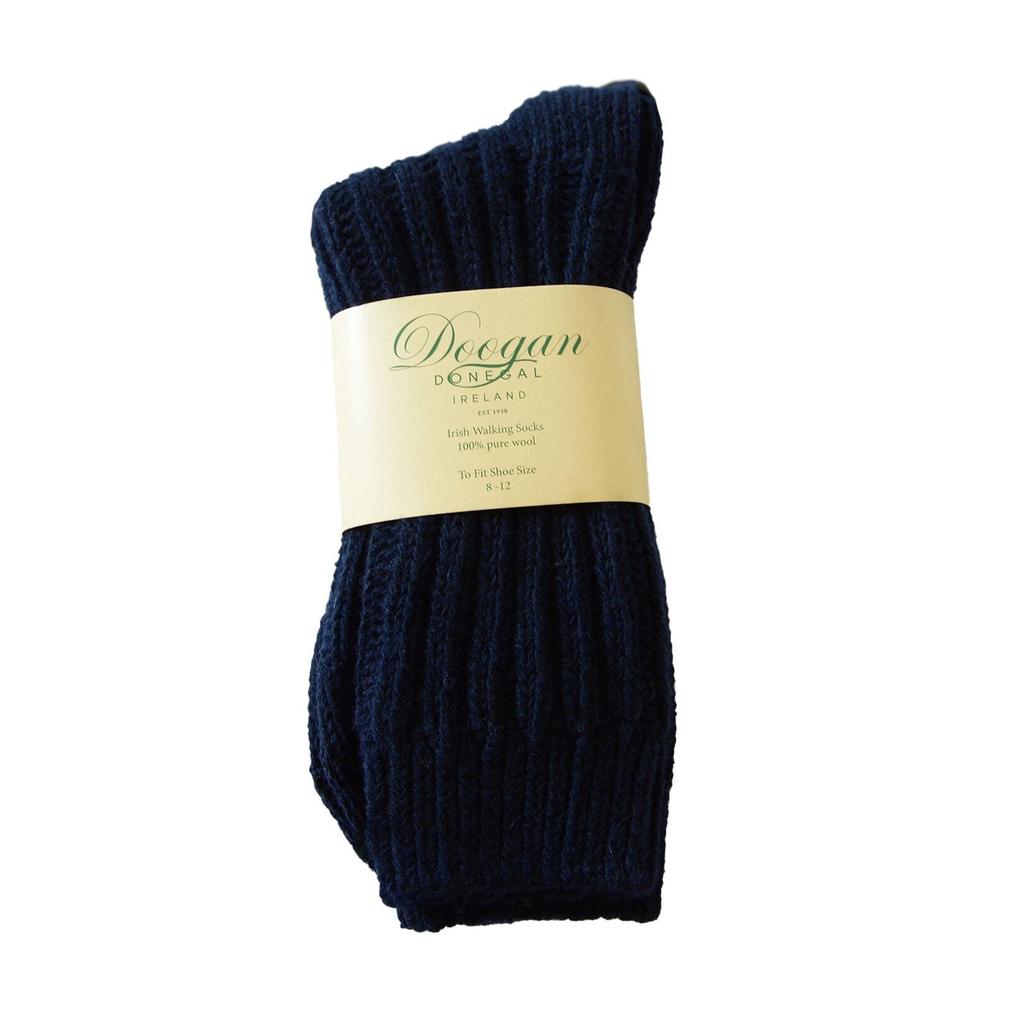 Doogan Donegal Irish Walking Socks navy blue pair with cream label