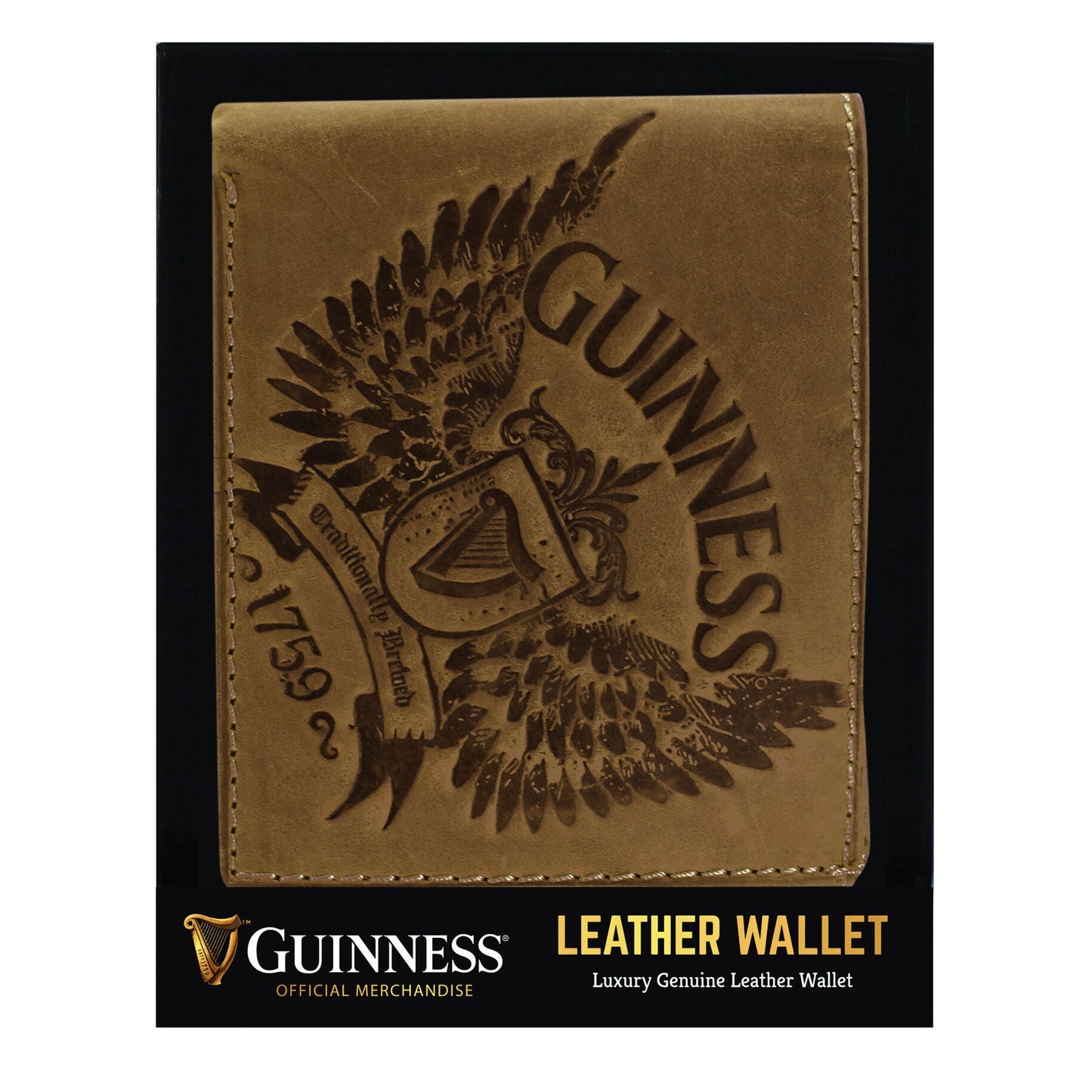 Guinness Brown Leather Wallet With Wings Print