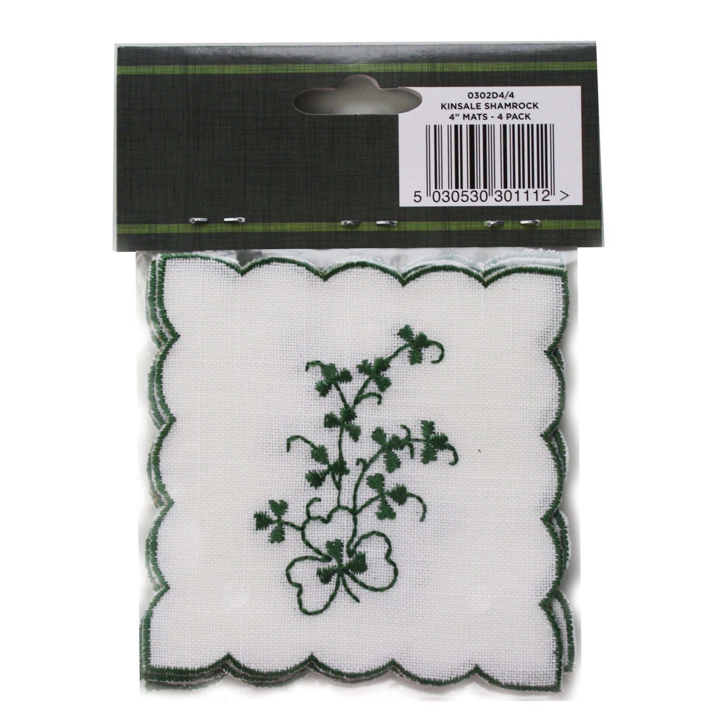 Celtic Weavers Kinsale Shamrock Embroidered 4” Square Mats 4-pack