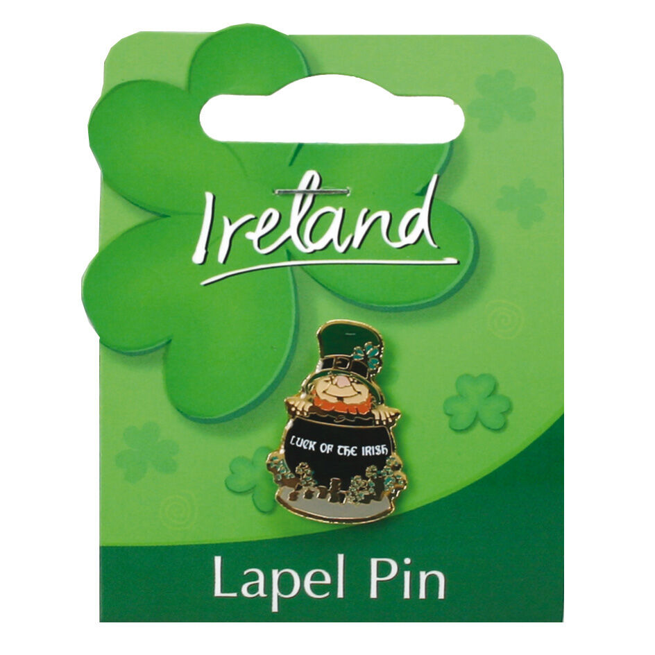 Irish Leprechaun In Crock Of Gold Lapel Pin