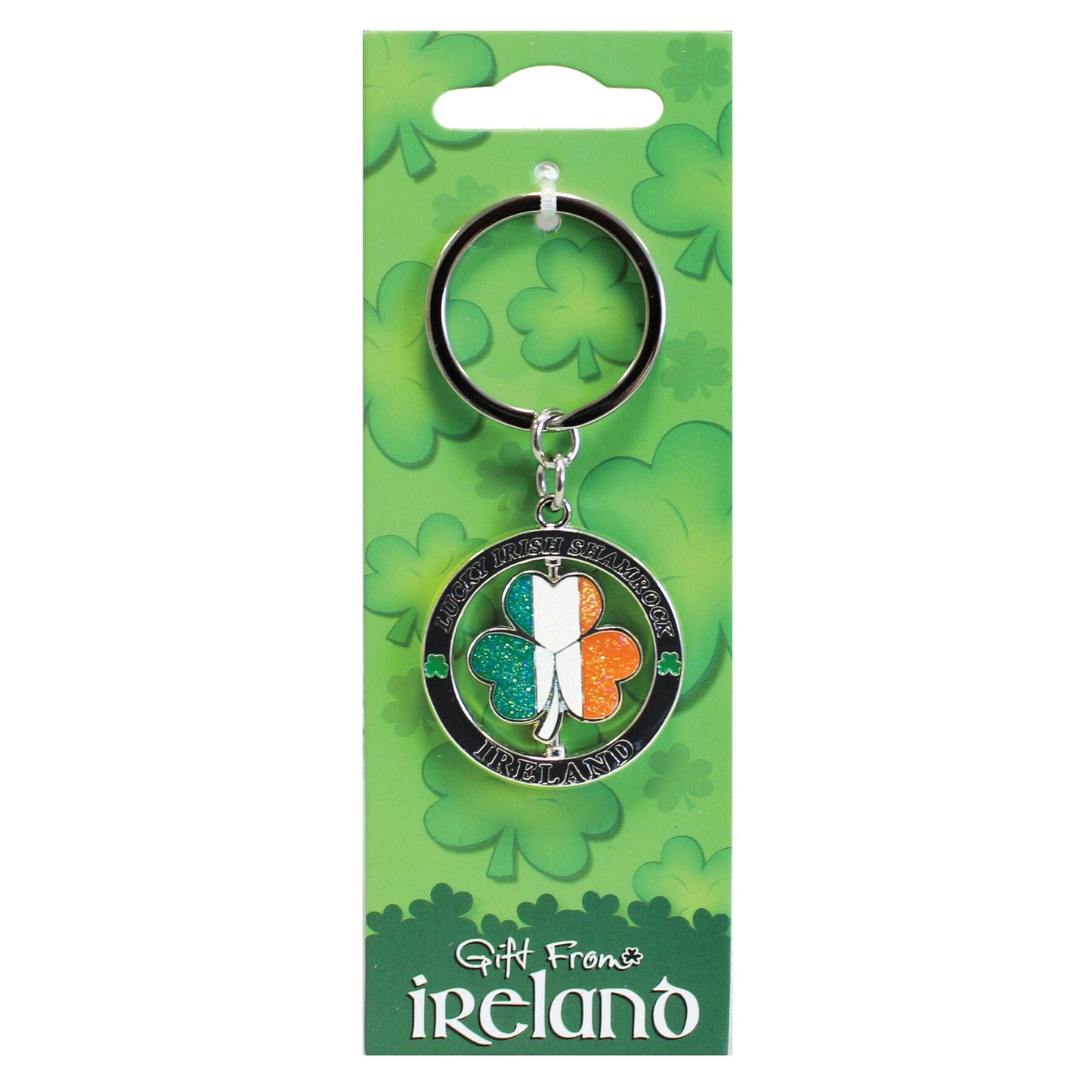 Lucky Irish Tri Shamrock Spinner Keychain