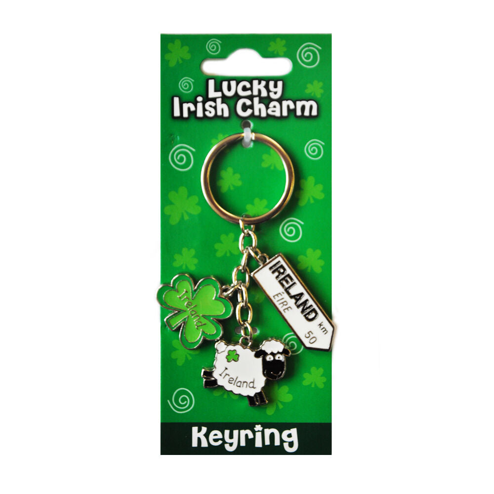 Irish Sheep Style Charm With Ireland Road Sign Keyring