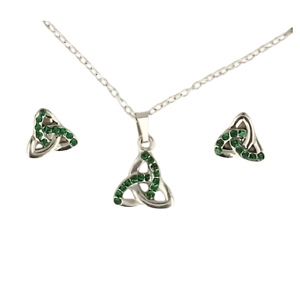 Ireland The Celtic Collection Green Diamante Trinity Knot Jewellery Set