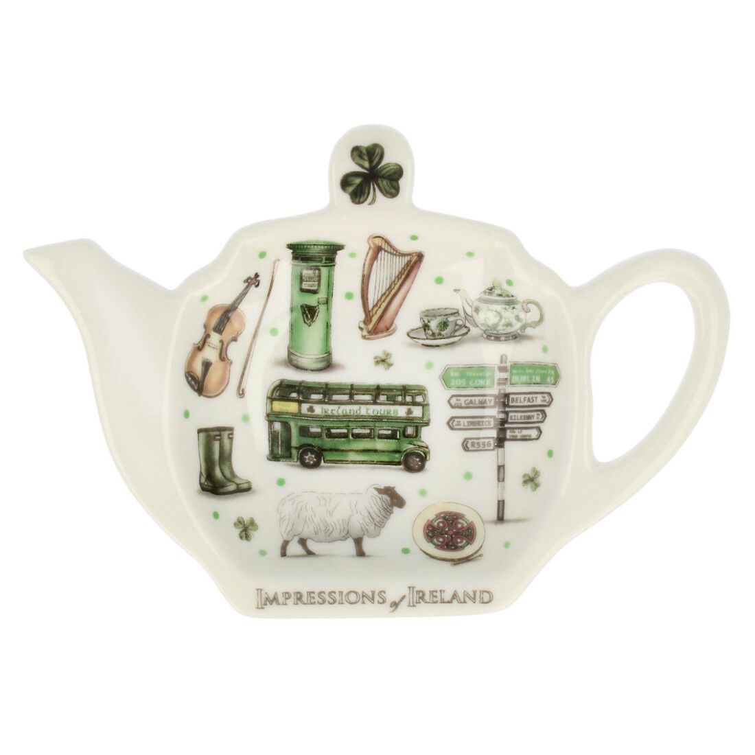Impressions Of Ireland White & Green Teabag Holder With Irish Motifs