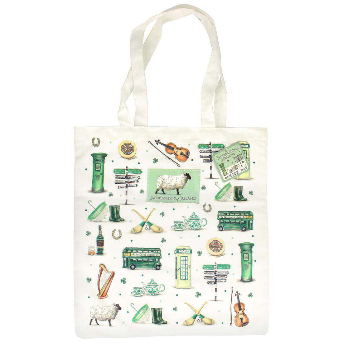 Impressions Of Ireland White Canvas Bag With Irish Icons Design