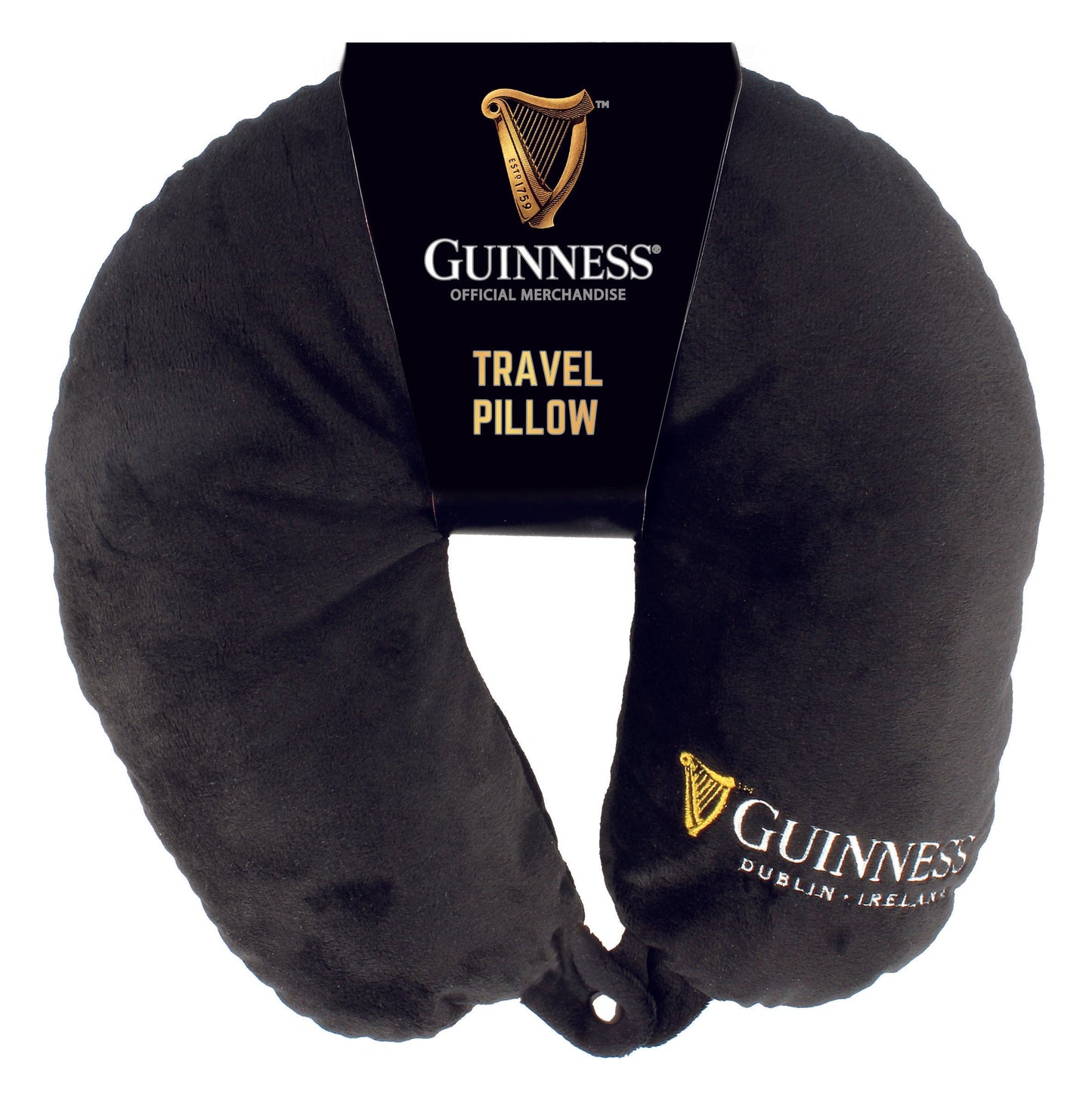 Guinness Harp Design Black Travel Pillow