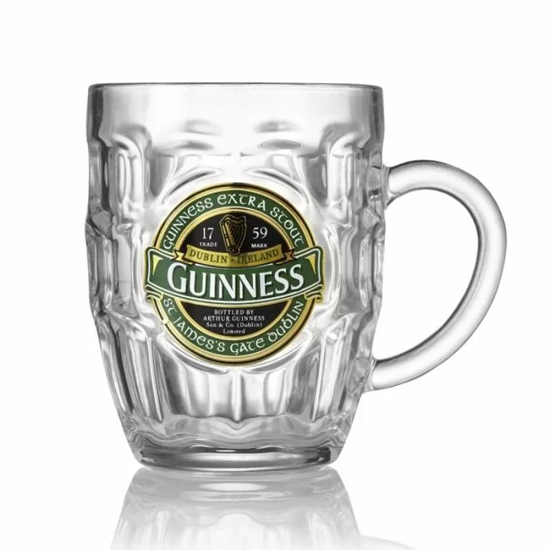 Dimpled Glass Tankard With St. James Gate Label Guinness Ireland Collection