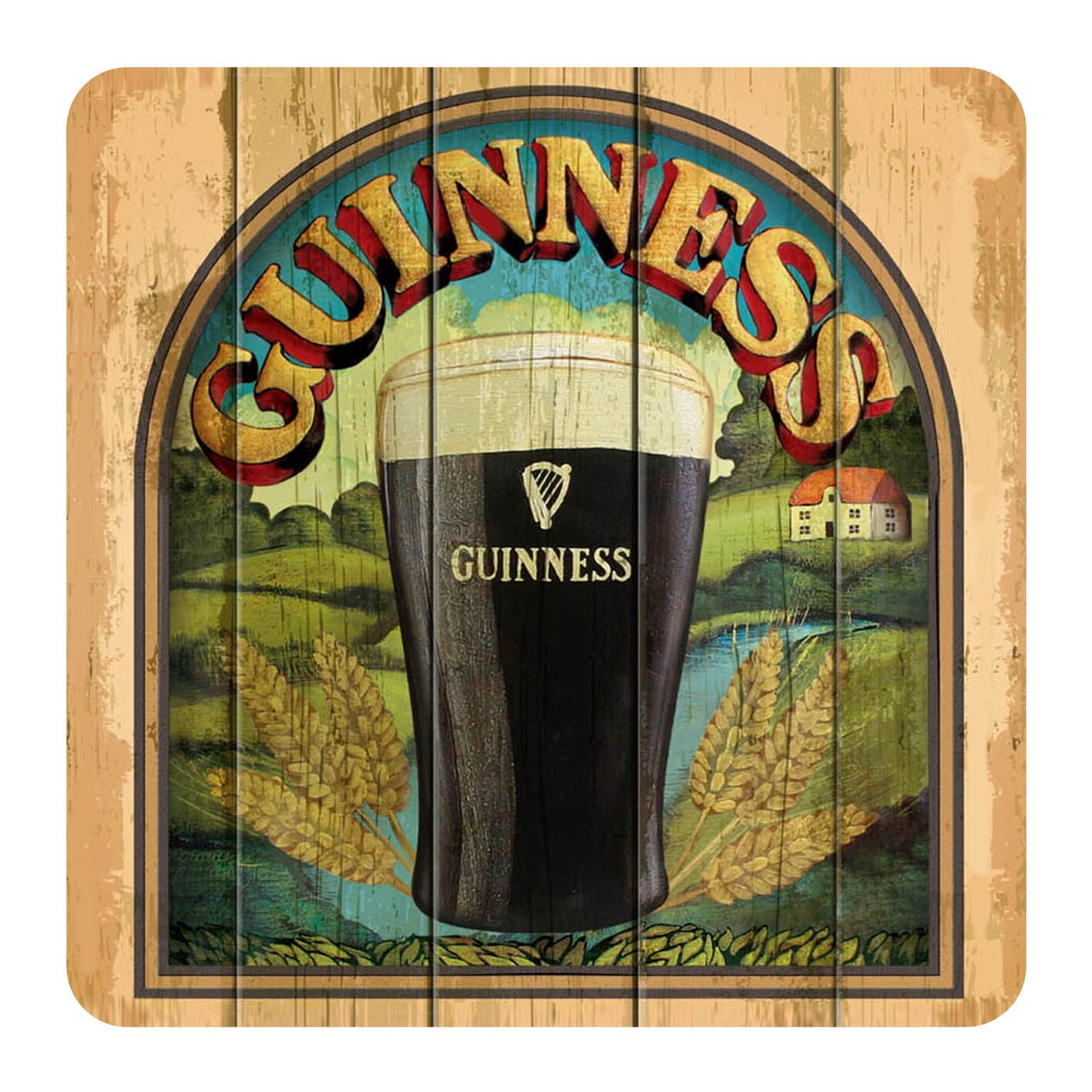 Nostalgic Guinness Coaster Taste Of Ireland With Guinness Pint & Irish Scenery