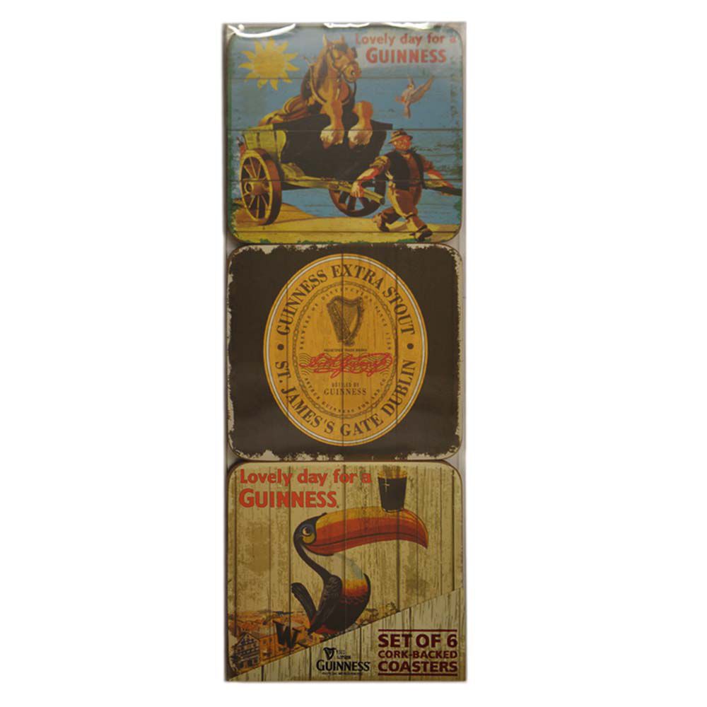 Nostalgic 6 Pack Of Coaster With Famous Guinness Images & Icons