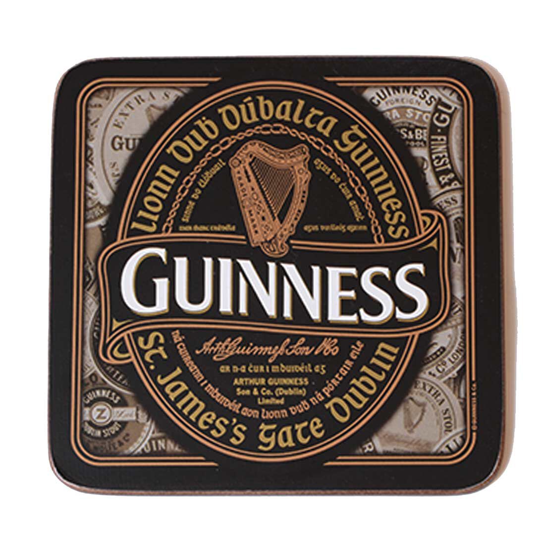 Nostalgic Guinness Coaster With Harp Design Label & Irish Text 'lionn Dub Dubalta Guinness'