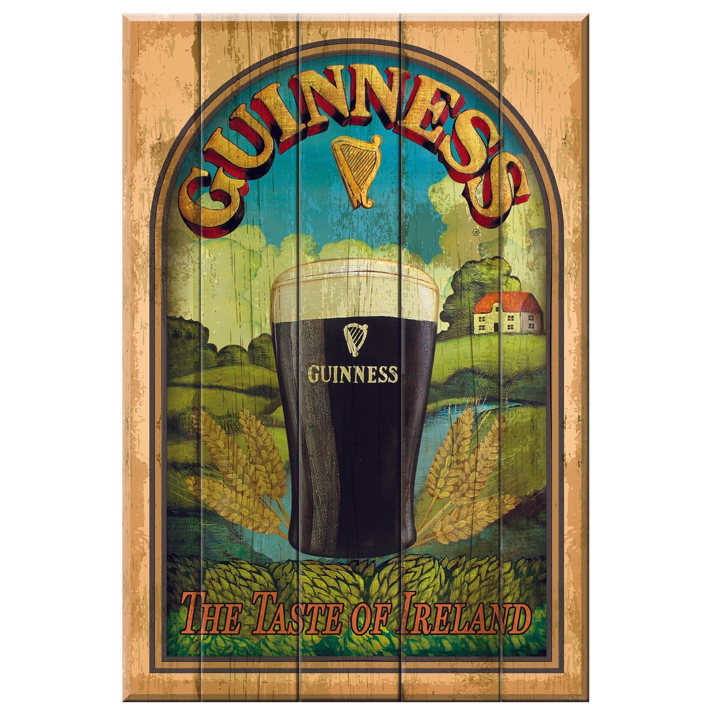 Nostalgic Guinness Wooden Sign With Taste Of Ireland & Pint Design
