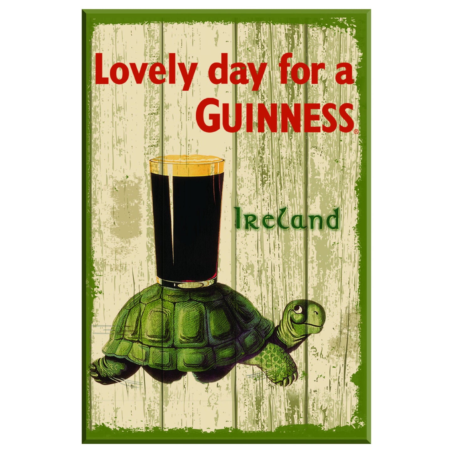 Nostalgic Guinness Wooden Sign With Tortoise & Pint & Lovely Day For A Guinness