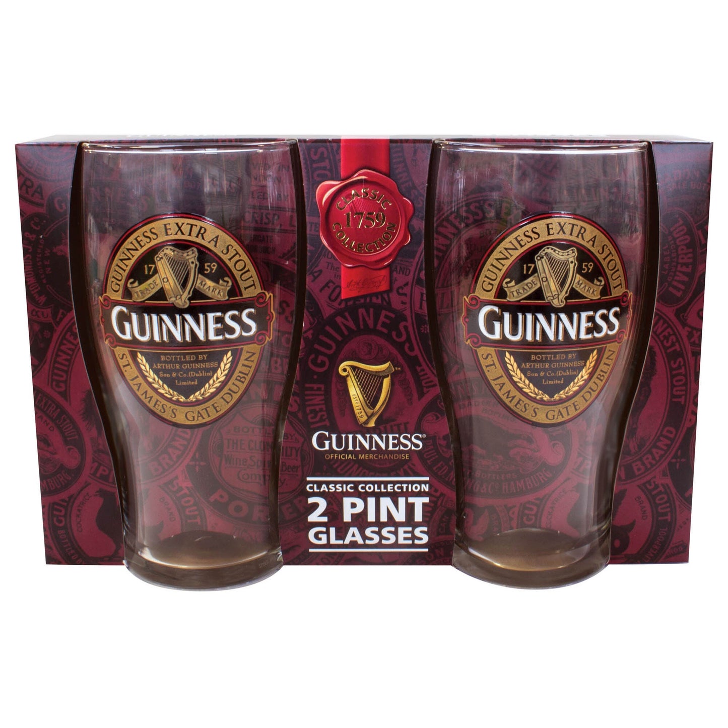 Guinness Classic Label 2 Pack Pint Glasses