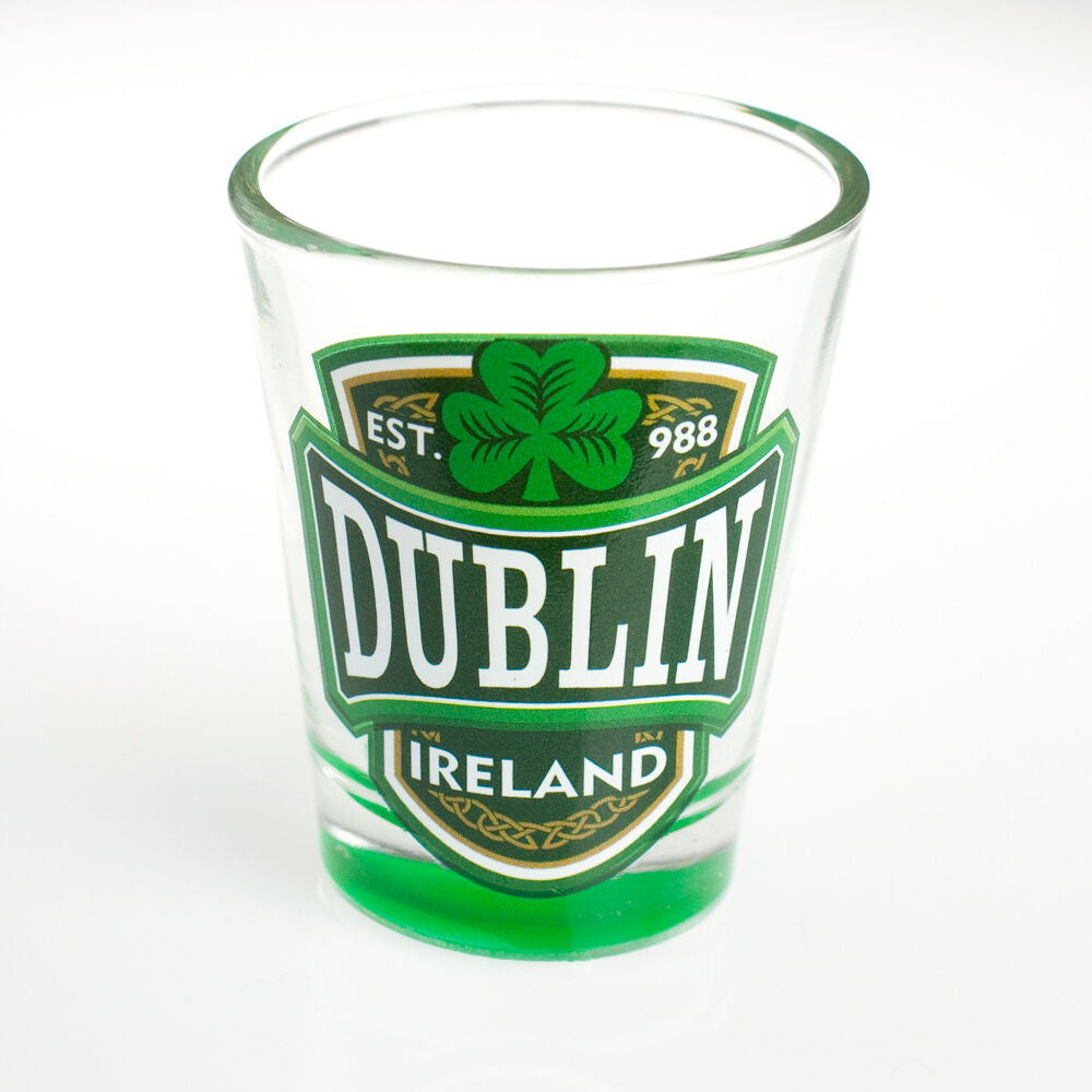Loose Shot Glass With Dublin Ireland & Green Shamrock Design
