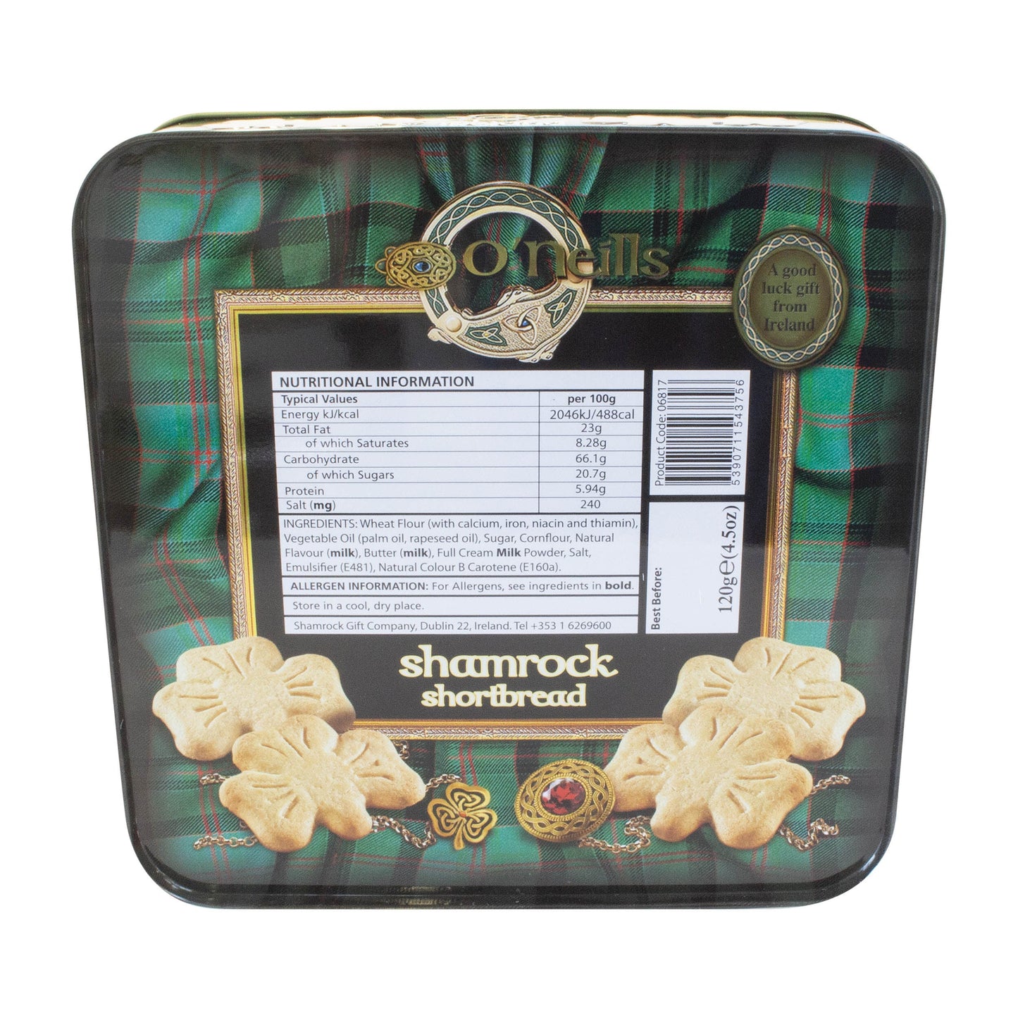 O'neill's Shamrock Shaped Shortbread In A Tin 120g
