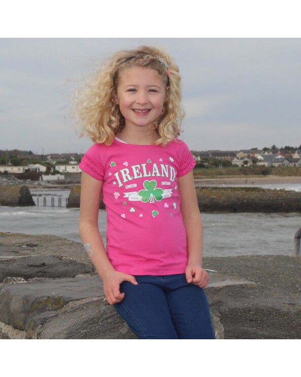 Kids Ireland Limited Edition Shamrock Print Pink T-Shirt