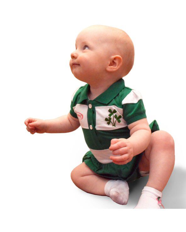 Green & White Striped Baby Dress Vest With Shamrock Design