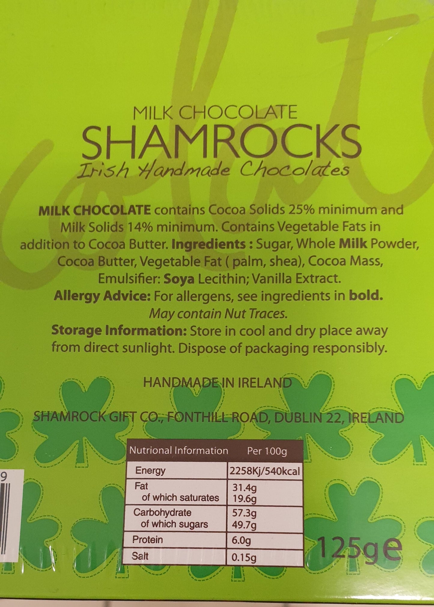Bright lime green packaging for Milk Chocolate Shamrocks Triple Pack Irish handmade chocolates