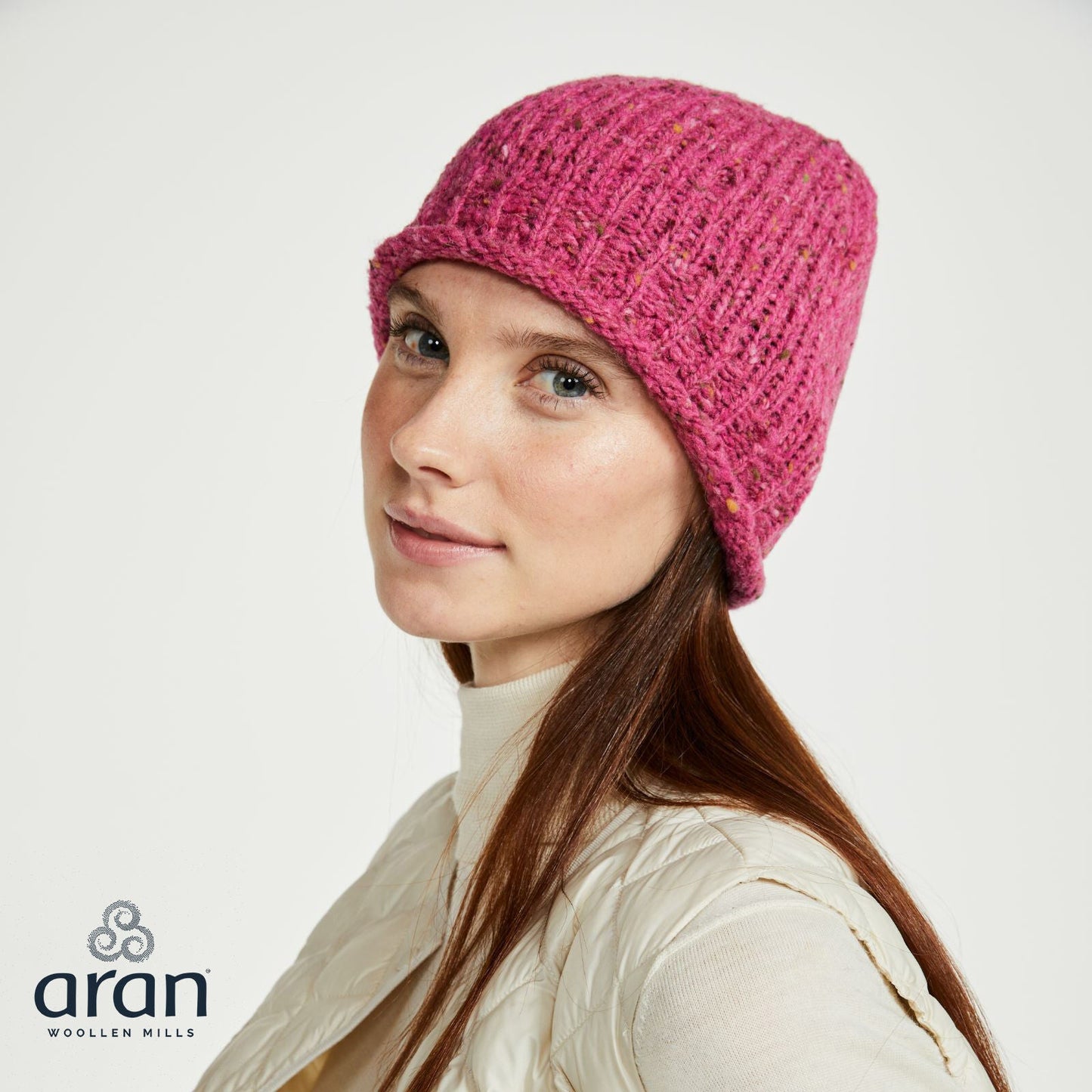 Roll Hem Wool Beanie Pink