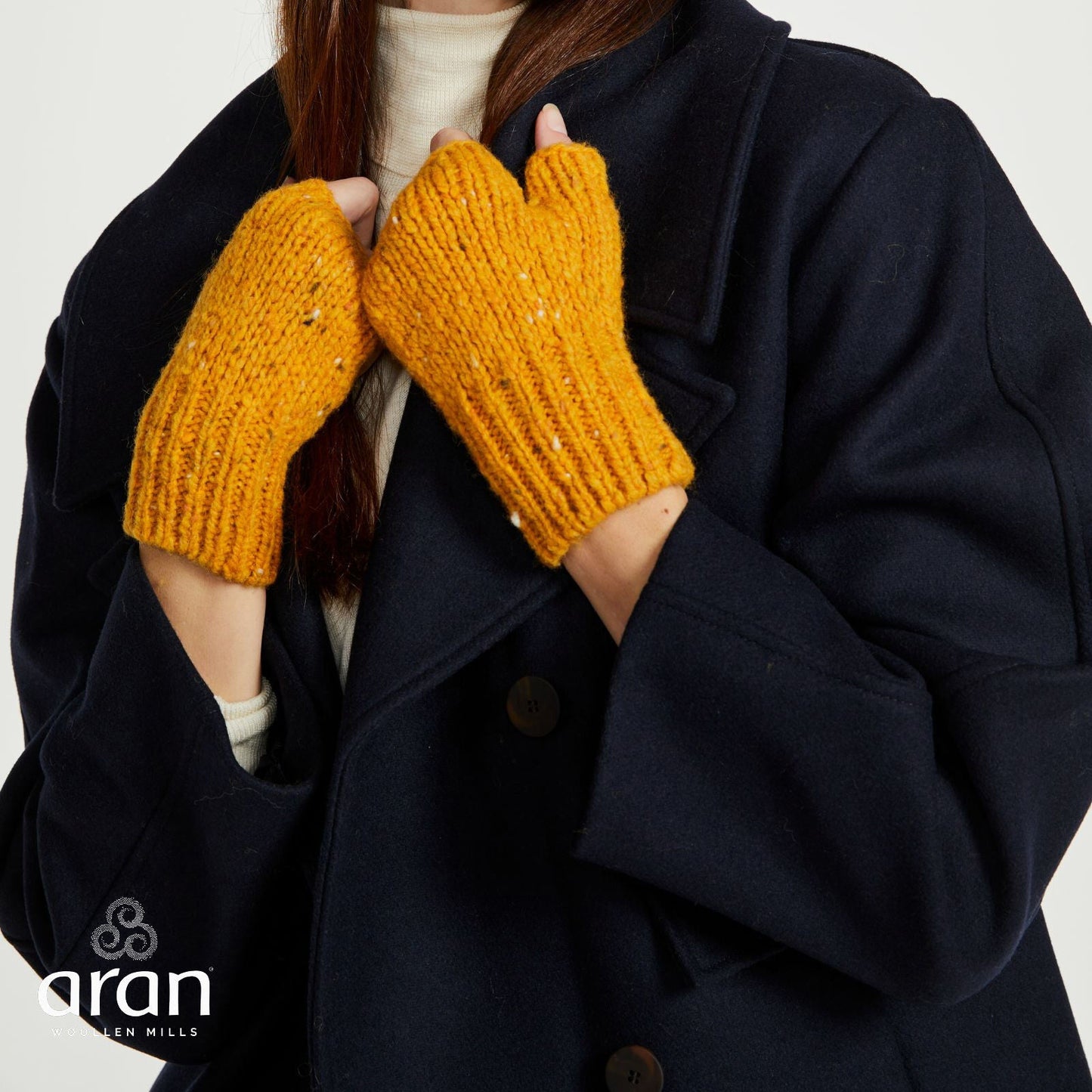 Nepped Fingerless Woollen Mitts Yellow