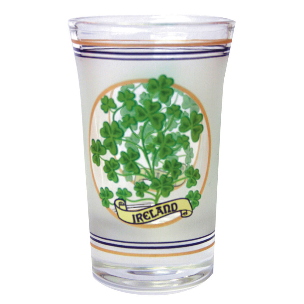 Loose Shot Glass With Sprig Of Shamrocks & Ireland Banner