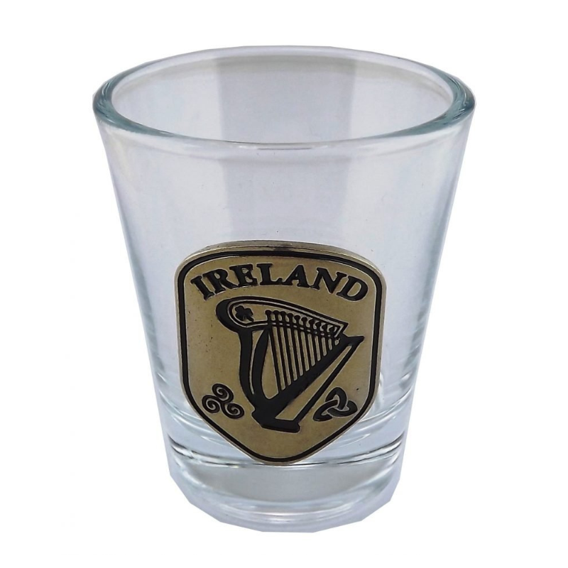 Irish Harp Metal Badge Shot Glass