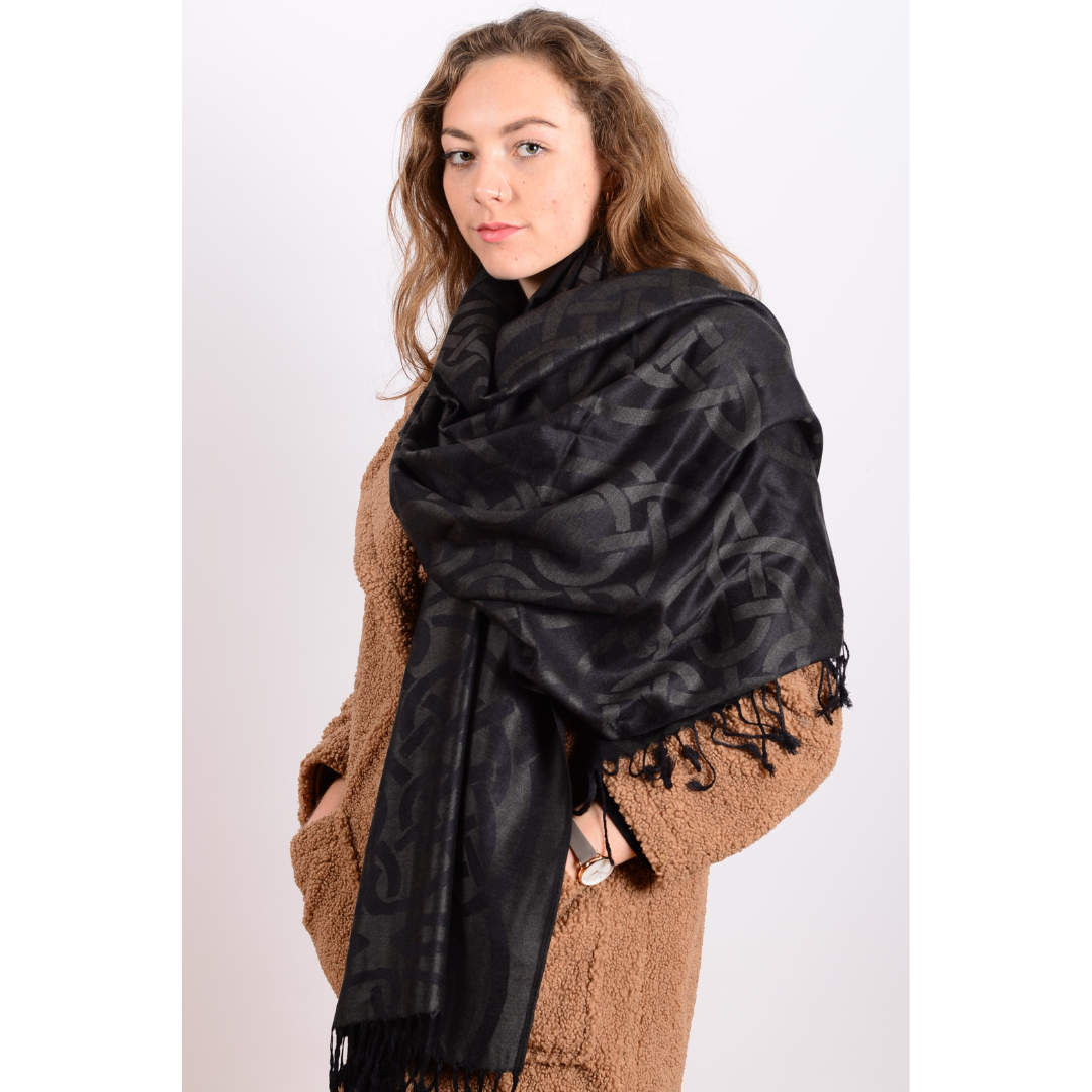 Celtic Knotwork Pashmina Scarf Black