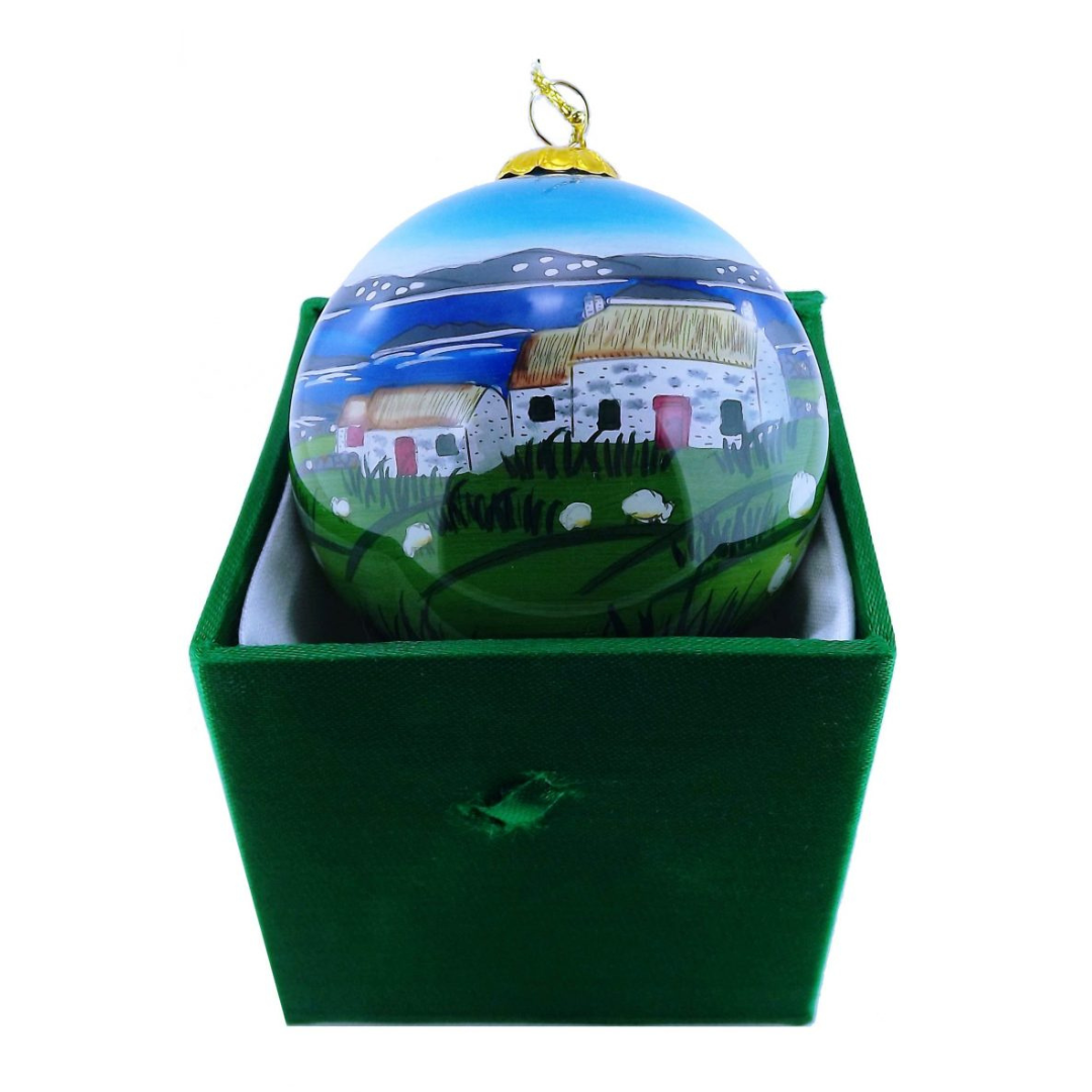 Village Scene Glass Christmas Bauble