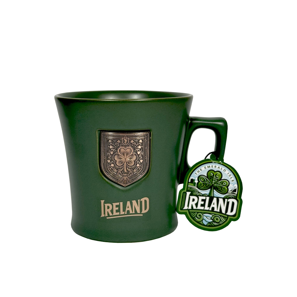Irish Shamrock Metal Shield Ceramic Green Mug