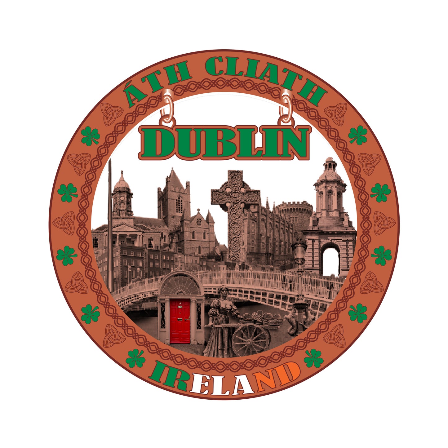 Round Dublin Wording Hanging Metal Magnet