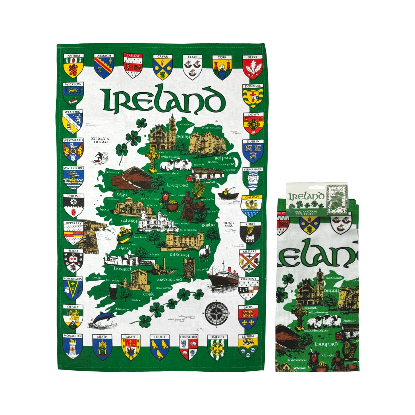 Ireland Map & County Shields Tea Towel