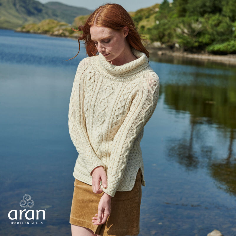 Ladies Vented Roll Neck Natural Tunic Sweater