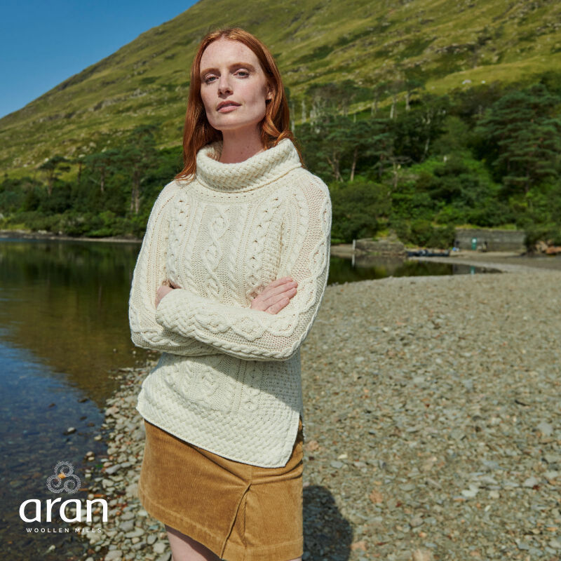 Ladies Vented Roll Neck Natural Tunic Sweater