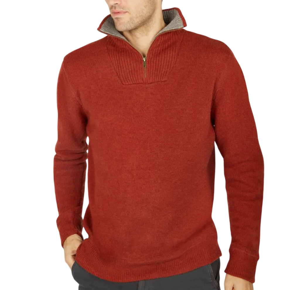 Men's Lambswool Half Zip Knit Russet Sweater