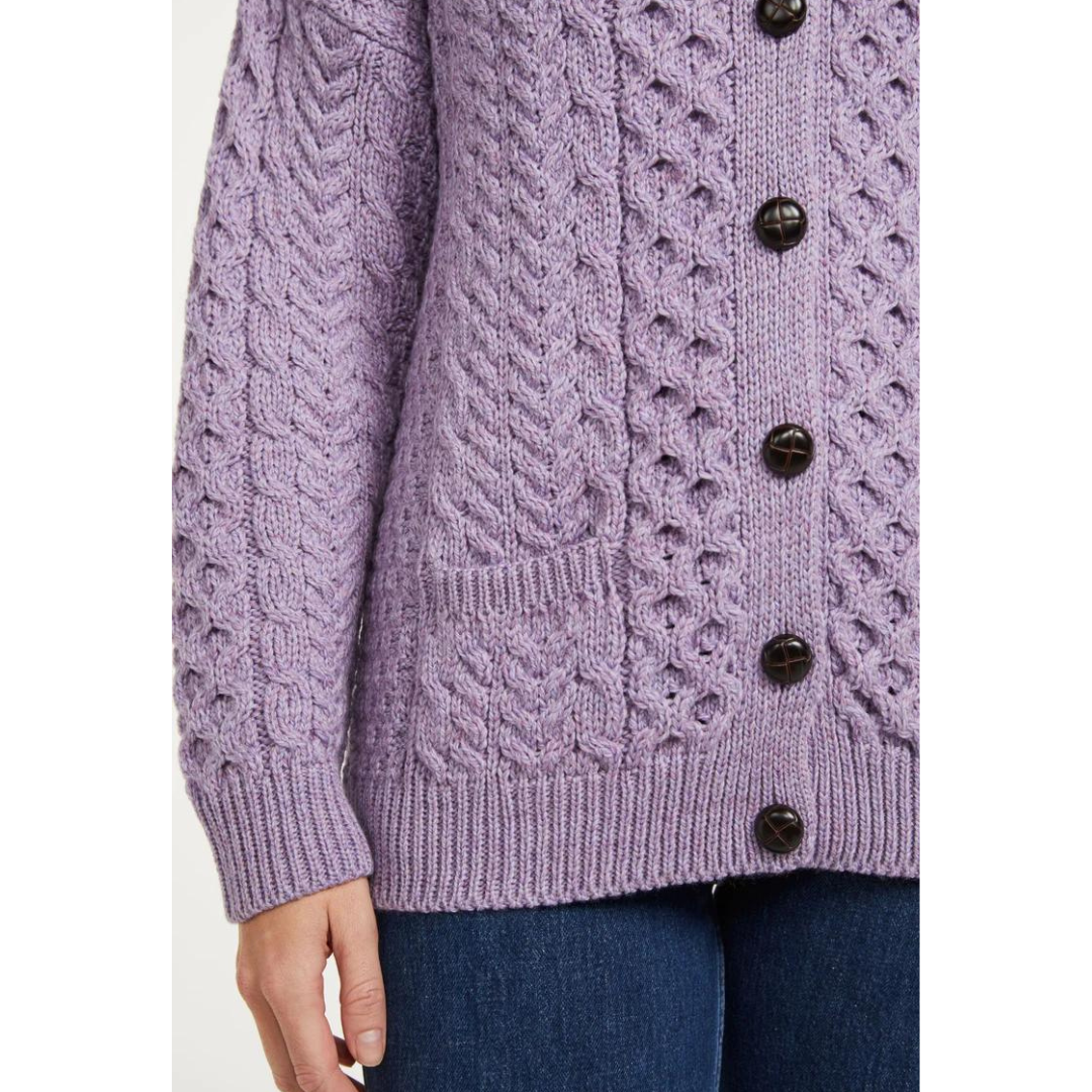 Ladies Aran Lumber Lilac Cardigan