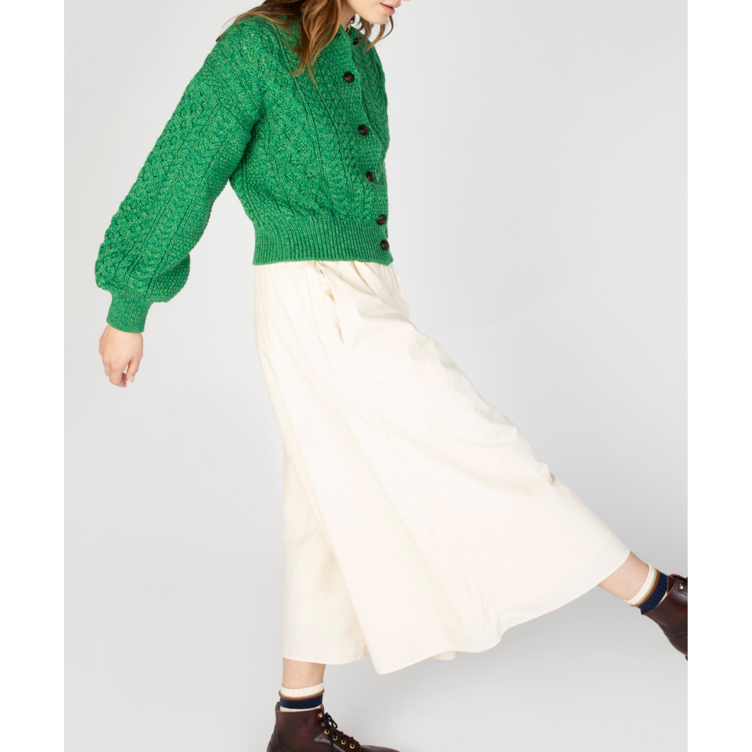 Clover Cropped Aran Cardigan Green