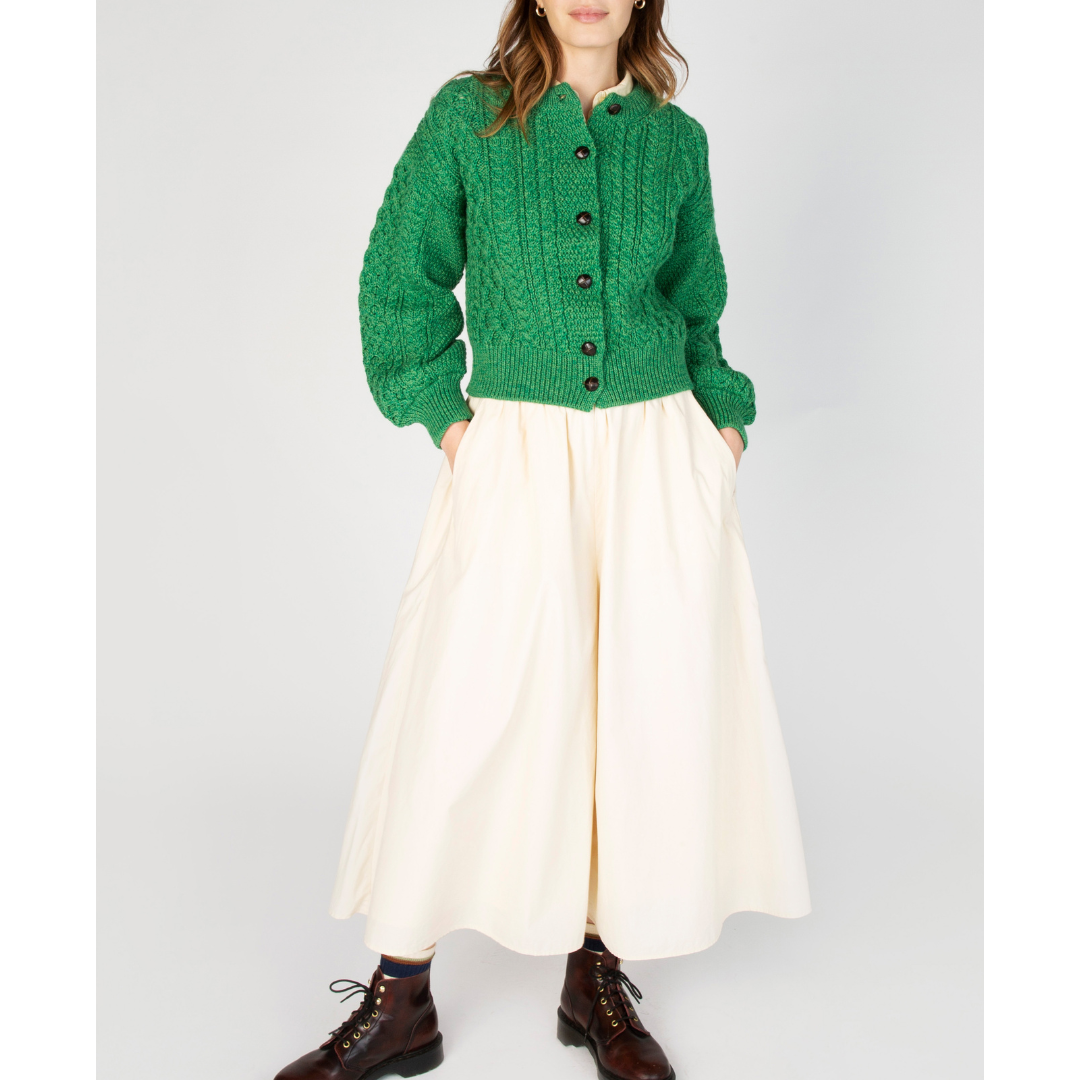 Clover Cropped Aran Cardigan Green