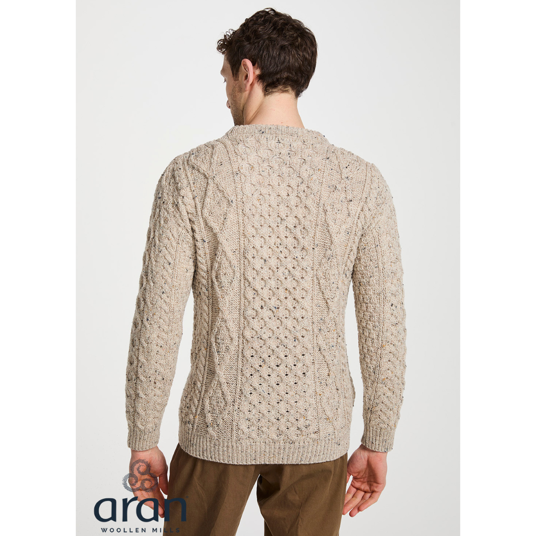 Men's Crewneck Worsted Aran Wool Oatmeal Fleck Sweater