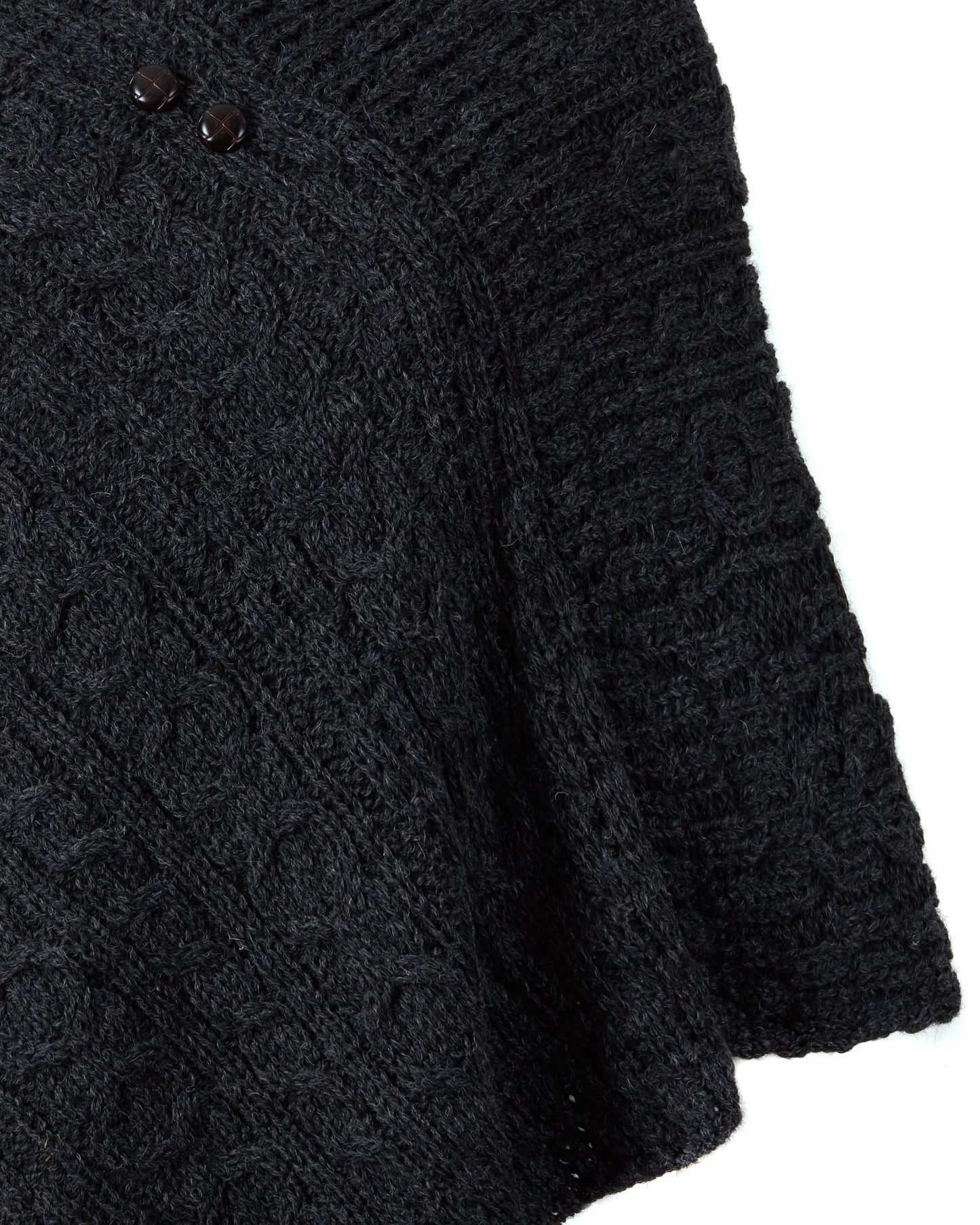 Ladies Aran Poncho With Button Detail Charcoal