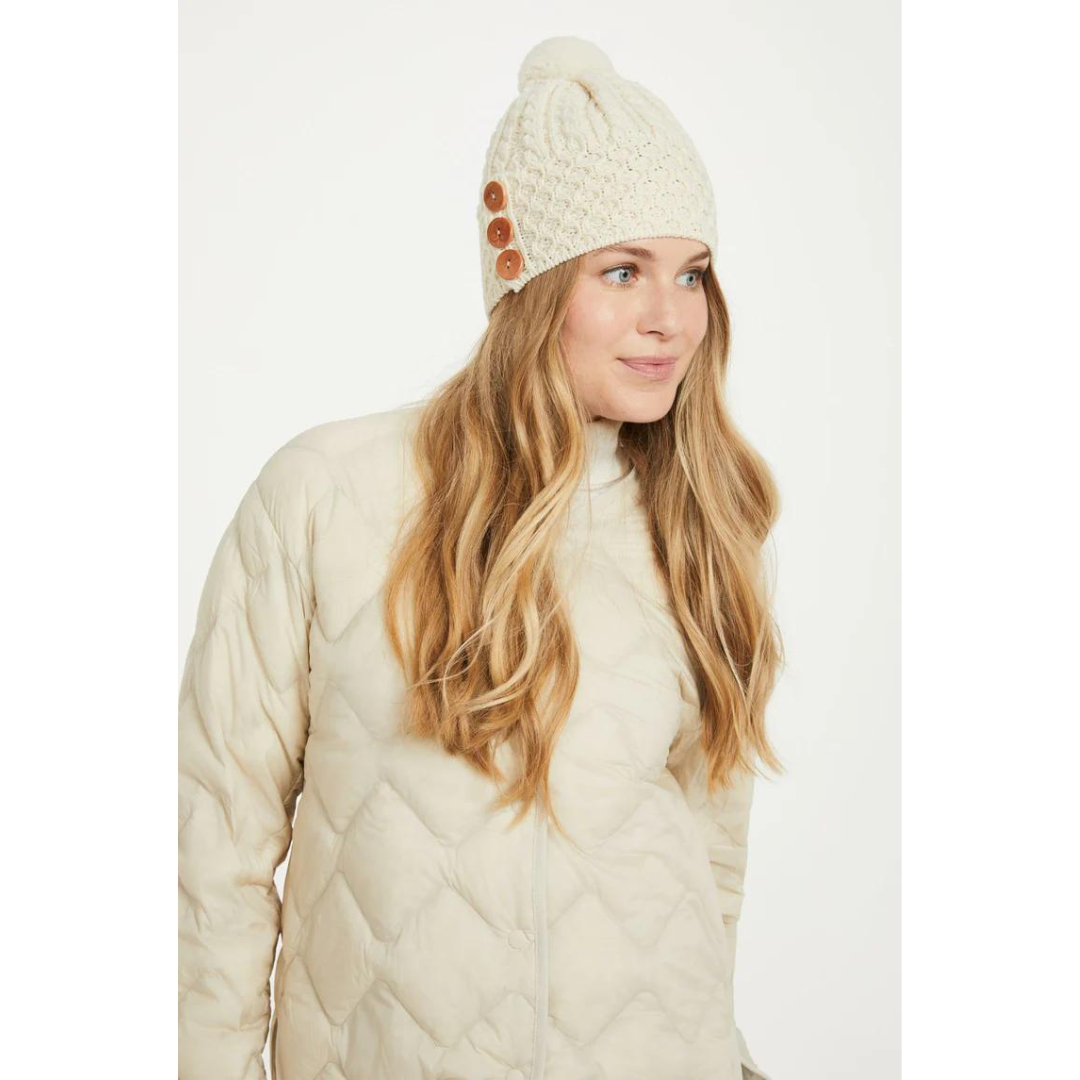 Ladies Aran Bauble Natural Hat