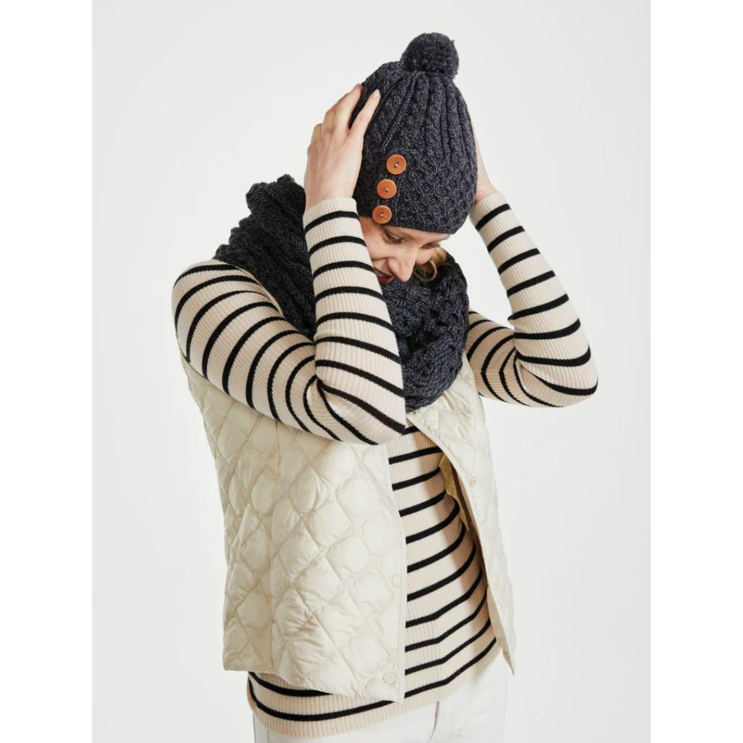 Ladies Aran Bauble Grey Hat